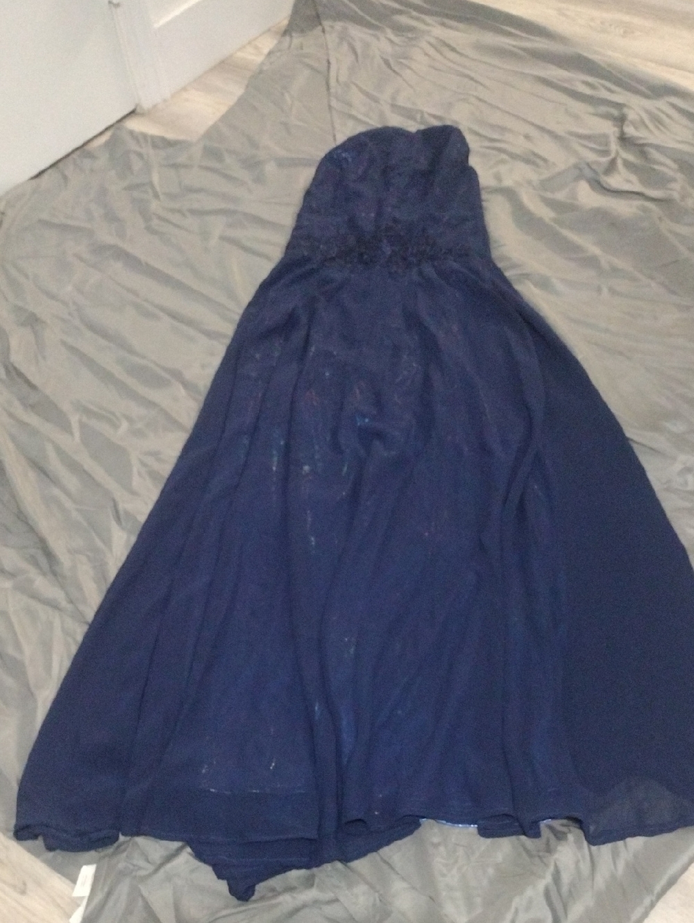 Strapless Navy Evening Gown